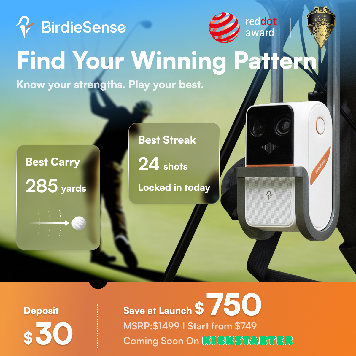 BirdieSenseai's tweet photo. Your best carry. Your best streak. The shots behind them. BirdieSense makes progress visible, one swing at a time. ⛳️

Coming soon on Kickstarter. https://t.co/Nl8ENy1dAA