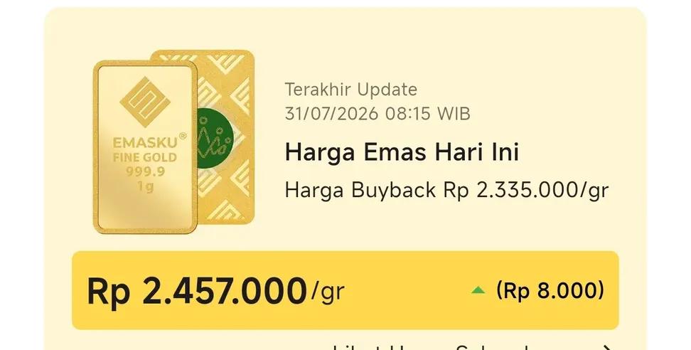 randomrecehh's tweet photo. Harga emas Antam dan Emasku hari 31 Juli 2026. Ada kenaikan harga mengikuti harga emas dunia https://t.co/JB1MOIh641