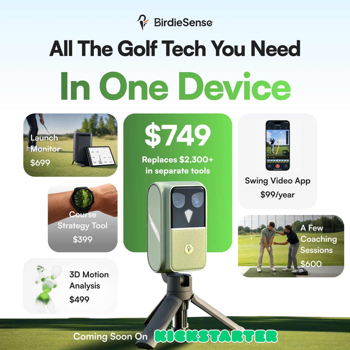 BirdieSenseai's tweet photo. On-course play, range practice, and indoor simulation—in one device. BirdieSense brings the golf tech you need together in a single AI companion. ⛳️ https://t.co/BfaudfttYY