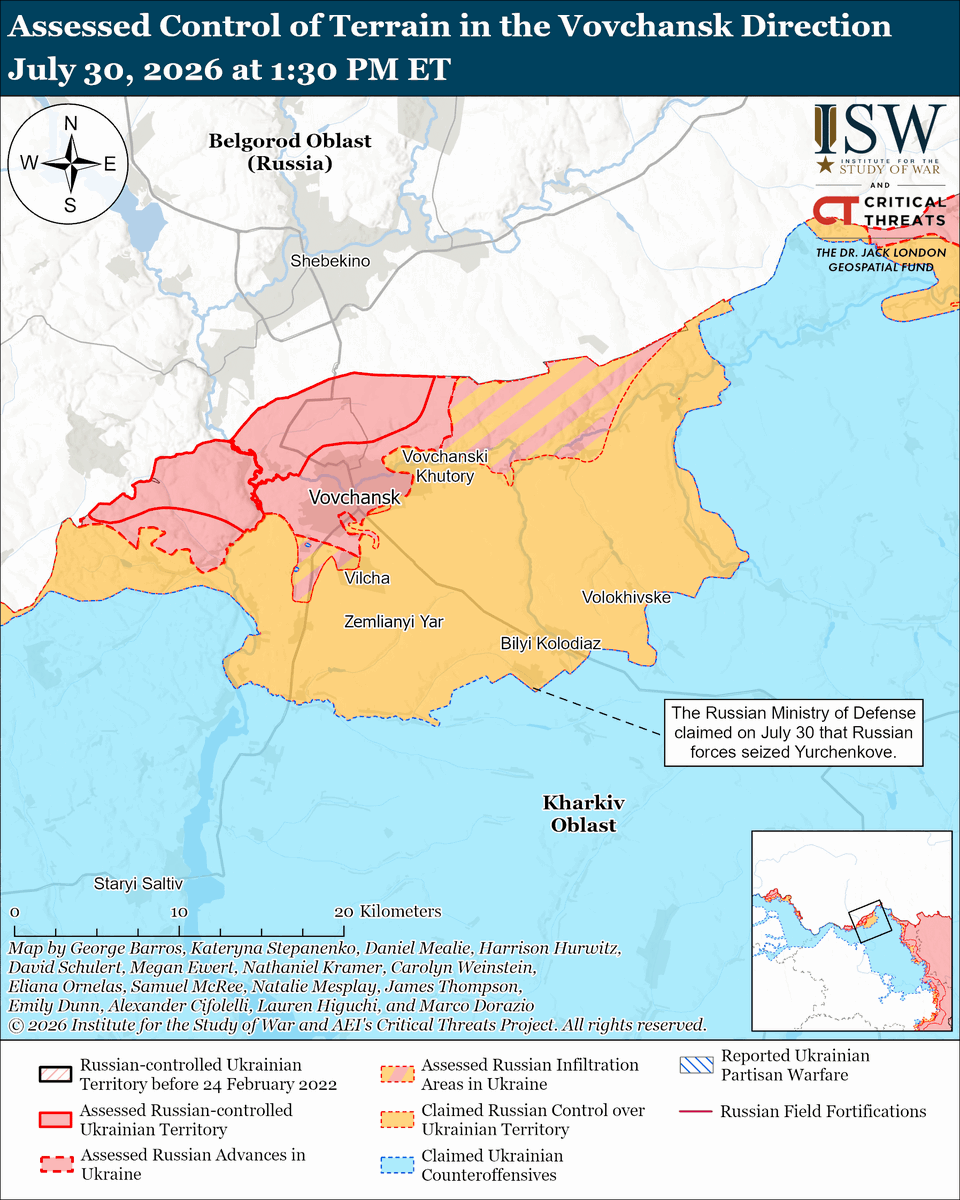 TheStudyofWar's tweet photo. NEW: Russian forces conducted a large-scale strike series against Ukraine on the night of July 29 to 30 that featured a particularly large number of missiles and aimed to exploit Ukraine’s shortage of ballistic missile interceptors. (1/2)

Other Key Takeaways:

Russian missile strikes targeted a wide swathe of Ukraine’s deep rear and resulted in high civilian casualties.

Russian forces continue to increase the number of missiles while decreasing the number of drones in strike packages, likely to exploit Ukraine’s shortage of ballistic missile interceptors, while Ukraine’s drone interception rate remains high.

Russia also used at least one North Korean-provided ballistic missile for the first time since Summer 2025 following reported recent North Korean missile deliveries to Russia.

A likely Russian Kh-101 cruise missile crashed in eastern Poland during Russia’s large-scale missile strikes against western Ukraine on the night of July 29 to 30.

Russian missile and drone incursions into NATO territory during Russian strikes on Ukraine appear to be a risk the Kremlin has accepted.

Ukrainian forces are attempting to help NATO defend its airspace and territory during large Russian missile and drone strikes that threaten NATO members.

Ukraine’s continued strike campaign against Wildberries warehouses (the closest Russian equivalent to Amazon) throughout Russia is imposing significant costs on the company’s retailers and consumers.

Russian authorities appear to be focusing on resolving Wildberries’ supply issues affecting ordinary Russians, as opposed to the more pressing issue of protecting the Russian rear against Ukrainian strikes.

Recently appointed Ukrainian Commander-in-Chief Major General Mykhailo Drapatyi is starting to make personnel changes as he takes command of the Ukrainian Armed Forces.

The Ukrainian Ministry of Defense (MoD) and government continue to undergo personnel shuffles.

Russian forces continued their campaigns against Ukrainian port infrastructure and merchant ships.

Ukrainian forces continued their long-range strike campaign against Russian port and oil infrastructure on the night of July 29 to 30.

Neither Russian nor Ukrainian forces made confirmed advances on July 30.