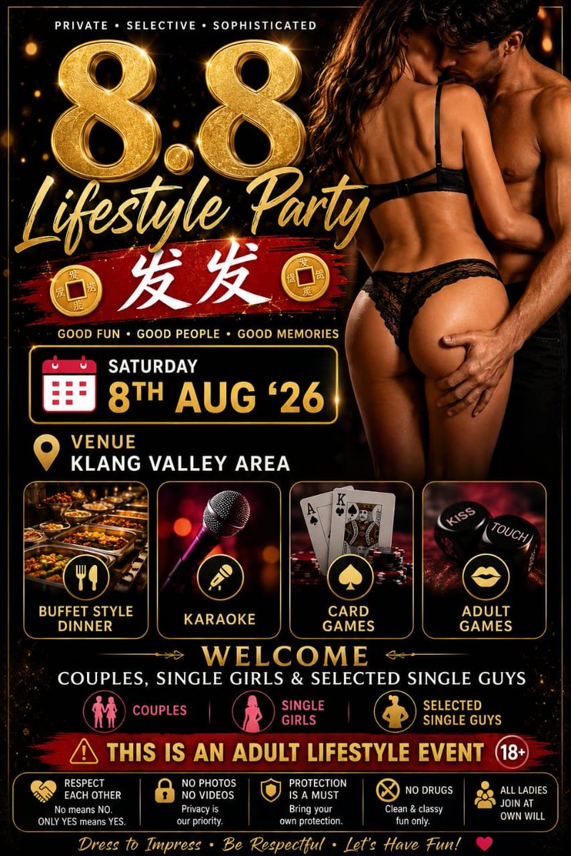 adultfun4two's tweet photo. 吉隆坡🇲🇾 ~ 8.8 派对🎊🎉 
8月8日
欢迎​特别嘉宾参加- 欧洲 🇪🇺PornHub 网红 (1百万粉丝)

欢迎夫妻/情侣, 单女及单男-必符合条件。(严格飞机✈️面试)

✈️飞机帐号 tele - @af42int https://t.co/HwaWMTFdRF