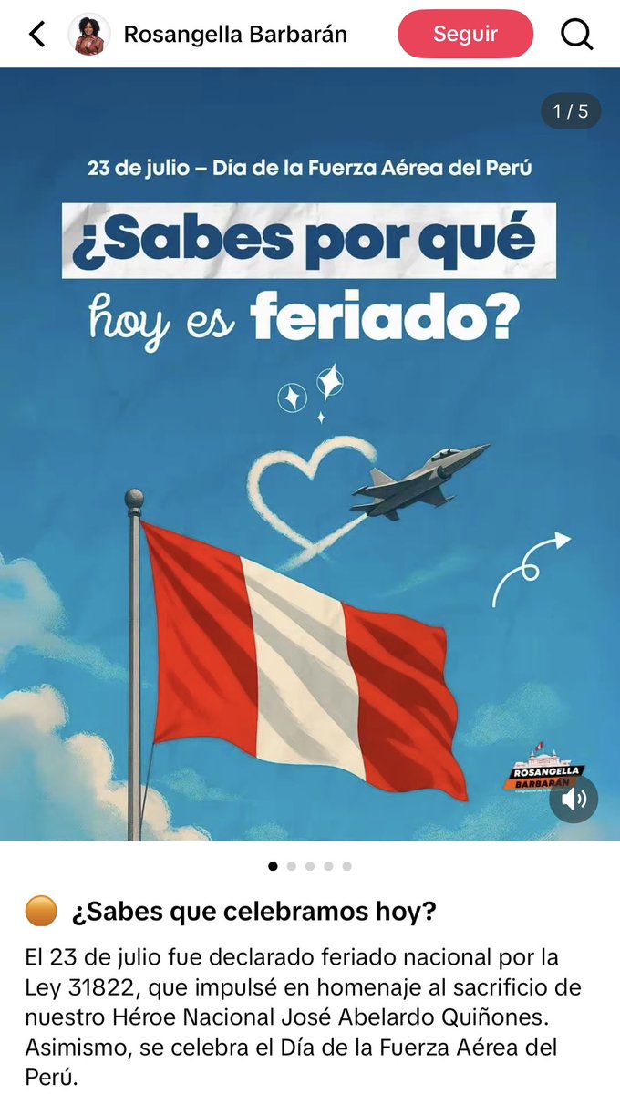 videitomanda's tweet photo. El proyecto de ley que dio origen al feriado del 23 de julio en Perú fue presentado por la congresista @rosangellabr.

Hoy @KeikoFujimori quiere eliminar los feriados que su misma gente promovió. https://t.co/erLpNvQBCT