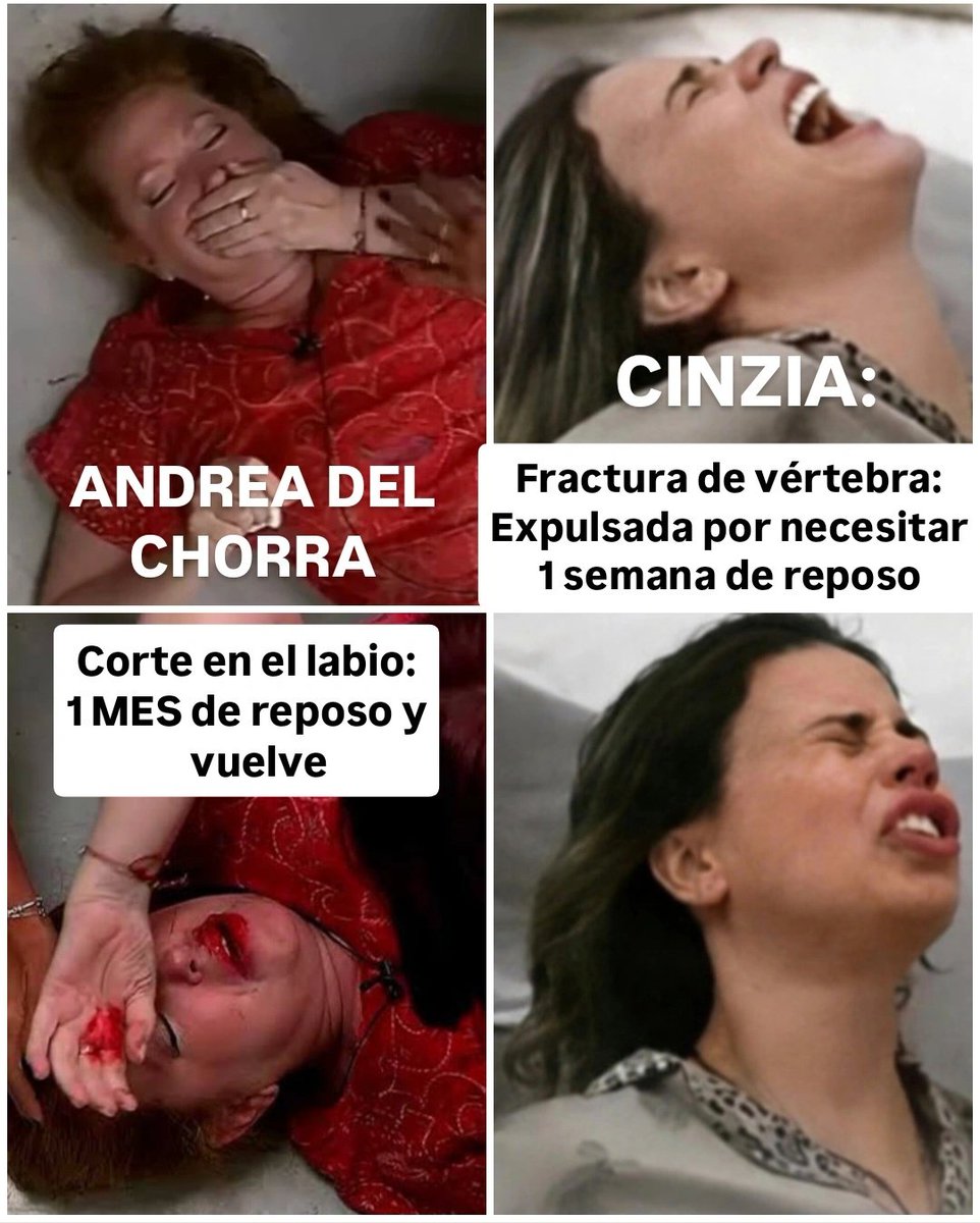 FCRosinistas's tweet photo. Acá pueden ver quien siempre estuvo acomodada:

-ANDREA por sangre en el labio tuvo 1 MES de reposo sin ir a los programas y volvió

-CINZIA eliminada por necesitar 1 semana de reposo por fractura de vertebra

#GranHermano #GeneracionDorada #GranHermanoGeneraciónDorada https://t.co/byoNaRH3fv
