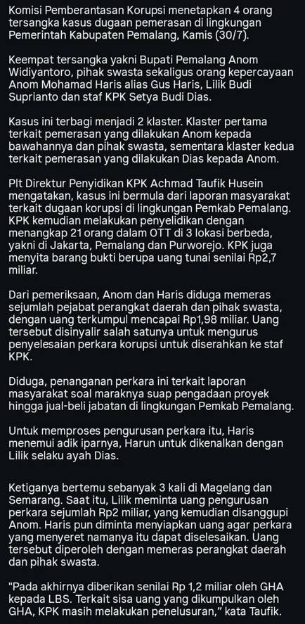obatabitzx's tweet photo. KPK Tetapkan 4 Orang Tersangka Dugaan Pemerasan, Termasuk Bupati Pemalang Anom Dan Seorang Staf KPK, aku ulangi seorang staf KPK 😂 https://t.co/GUxnLkvamL