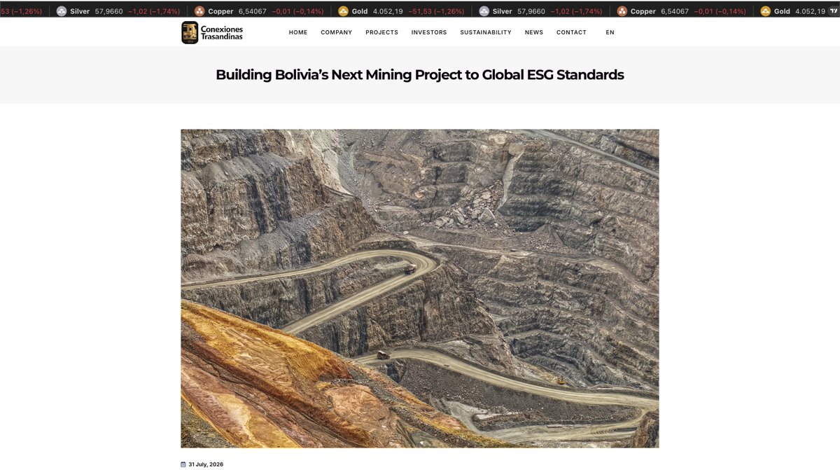 CTrasandinas's tweet photo. Conexiones Trasandinas is building a mining platform in Bolivia with ESG integrated from the outset.

Full briefing now available at Conexiones Trasandinas:
https://t.co/7Cjt81j0I3

#Bolivia #Mining #Investment https://t.co/HCqnF0FJ6j