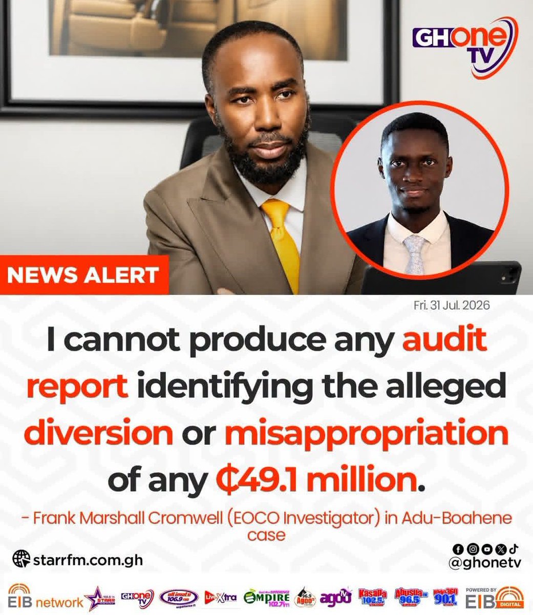 AcheampongHarry's tweet photo. I cannot produce any audit report identifying the alleged diversion or misappropriation of any ₵49.1 million.

~Frank Marshall Cromwell (EOCO Investigator) in Adu-Boahene case https://t.co/eViiSa2TPv