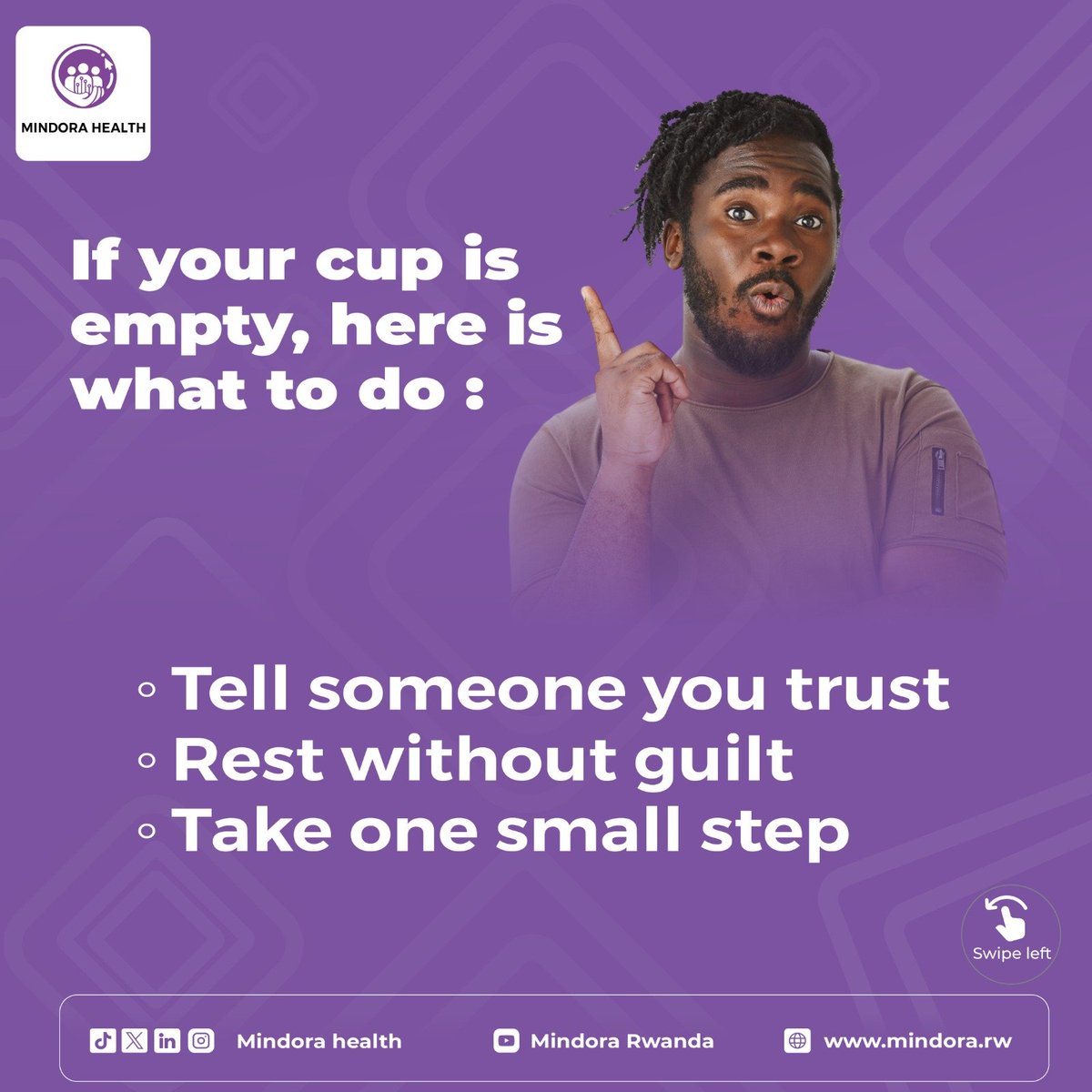 MindoraRW's tweet photo. How full is your cup today? 💜

🥤 Full — I feel great!
😐 Half — Getting through it
😔 Almost empty — Struggling
💔 Empty — I need support

Drop your emoji below 👇

@WHO @RBCRwanda @RulindaIII @iratheo5 @MoHRwanda @UNICEF 
#MindoraHealth #MentalHealthCheck https://t.co/3wAbkWhDvU