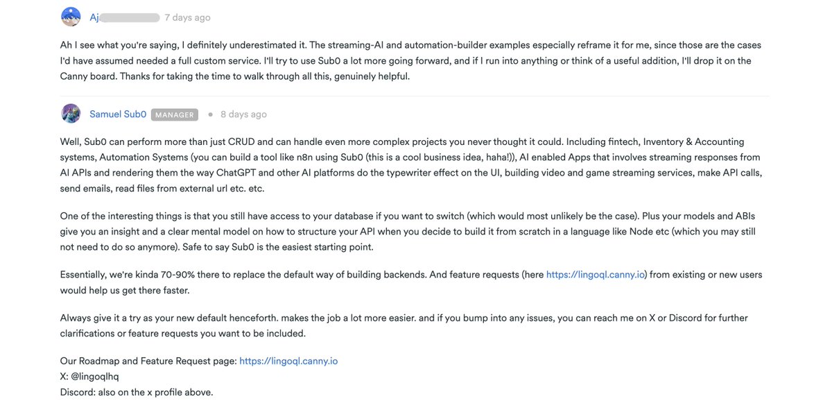 JustSub0's tweet photo. The Zero to Query (ZTQ) Hackathon has officially come to an end. 🚀

Over the past few days, I've been reviewing every submission, and I have to say that I'm genuinely impressed by what builders created with Sub0.

One thing stood out across multiple teams:

"Once things clicked, it got fast. Faster than anything I've built with Node, genuinely."

Another builder said:

"I kept looking for where to write the controller... then realized I didn't have to."

And another:

"I'll try to use Sub0 a lot more going forward."

These weren't prepared testimonials. They came from developers after building and shipping real projects during the hackathon.

Seeing builders create production-ready apps with authentication, real-time features, AI integrations, cron jobs, and complex backend workflows—all without writing traditional controllers and services—has been incredibly validating.

To everyone who participated: thank you for trusting Sub0, pushing its limits, and giving honest feedback. Every suggestion has already helped shape where we're taking the platform next.

The judging process is now underway, and the winners will be announced on August 5th. 👀🏆

Good luck to every team—you've all built something worth being proud of.