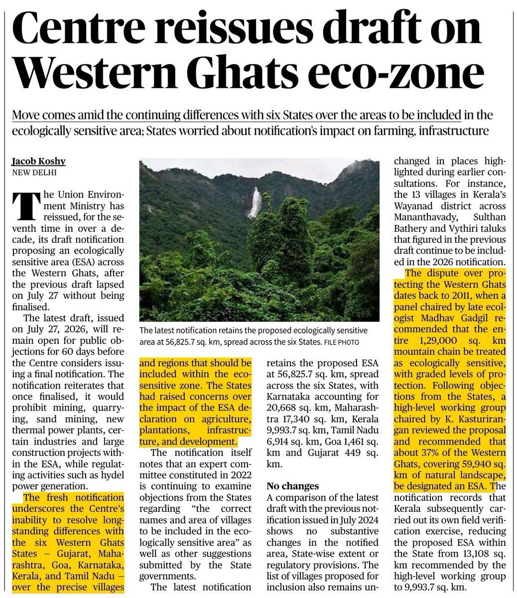 UPSCPCS360's tweet photo. Centre reissues Western Ghats ESA draft for 7th time amid state concerns over farming &amp; development https://t.co/j9s5SQYV51