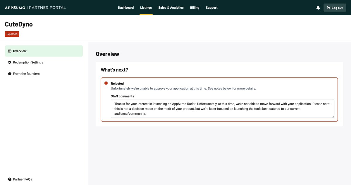 sandeep_indie's tweet photo. appsumo rejected cutedyno
fair!
I will find another better platform for LTDs
any suggestions?
#lifetimedeals https://t.co/mQgWIBk0Pg
