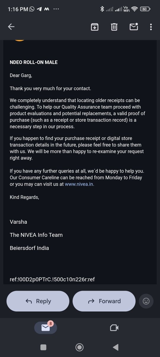 ravendra_garg's tweet photo. The roller I purchased has gone bad even though it’s not expired. I’ve already complained on X and emailed you, but received no resolution.  After sending all the details

@nivea_promo_jp @NIVEA_INDIA @niveaindia @PMOIndia @jagograhakjago @PiyushGoyalOffc https://t.co/O31cRrP9Bm