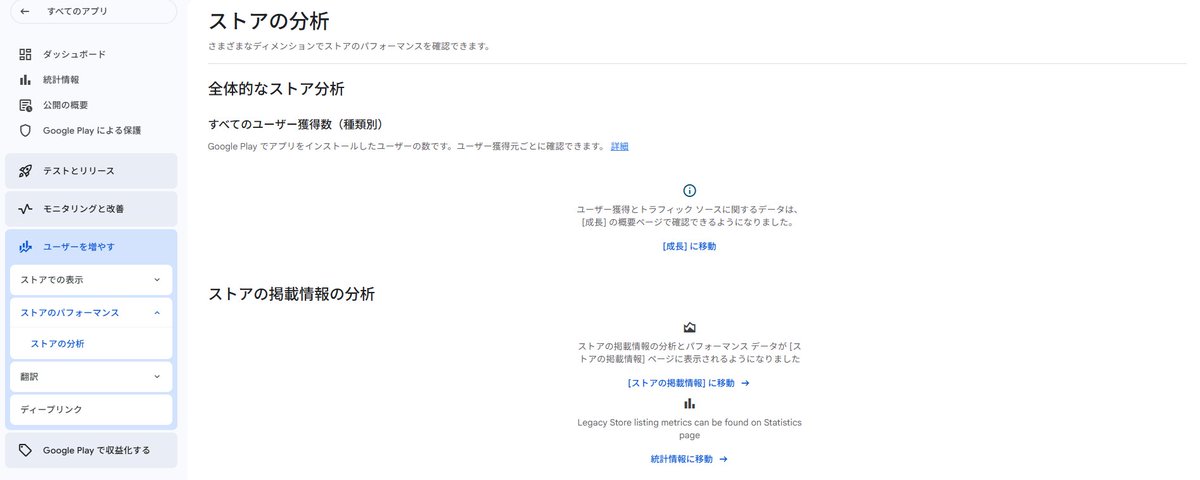 Stargarage_ASO's tweet photo. Google Playコンソール、UIが大幅に変わりましたね...

今まで数値を取得していた「ストアの分析」が他項目に移動、かつ指標など前と変わった箇所も結構ある状態。
色々コンソール触りながら、今の仕様理解を深めねば... https://t.co/tXkVuO2tLA