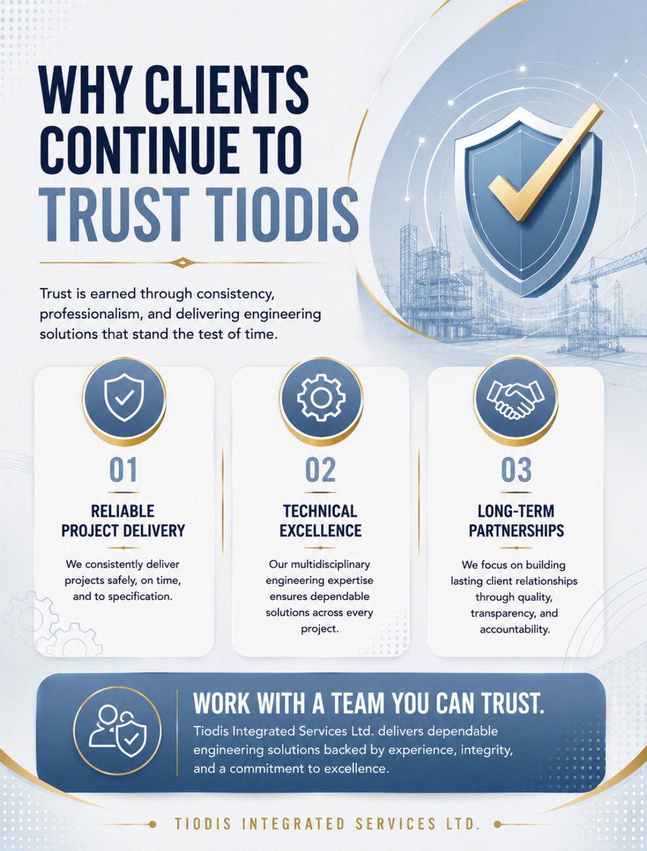 tiodisintserv's tweet photo. Clients continue to choose Tiodis because we deliver quality, keep our promises, communicate transparently, and approach every project with professionalism and precision.

We’re not just building projects, we’re building lasting relationships.

#trustedpartner #qualitydelivery https://t.co/mOjcI0zELg