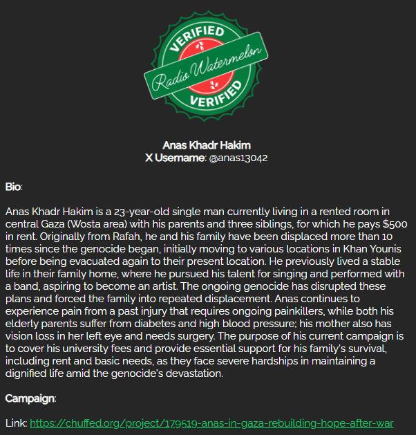 _OliveCommunity's tweet photo. Brother Anas's campaign is very stagnated &amp; very low, only 3 donations &amp; it's total of just $17.

Last donation was 6 weeks ago.

https://t.co/ES8QqR6WQg https://t.co/etcKT02ETK