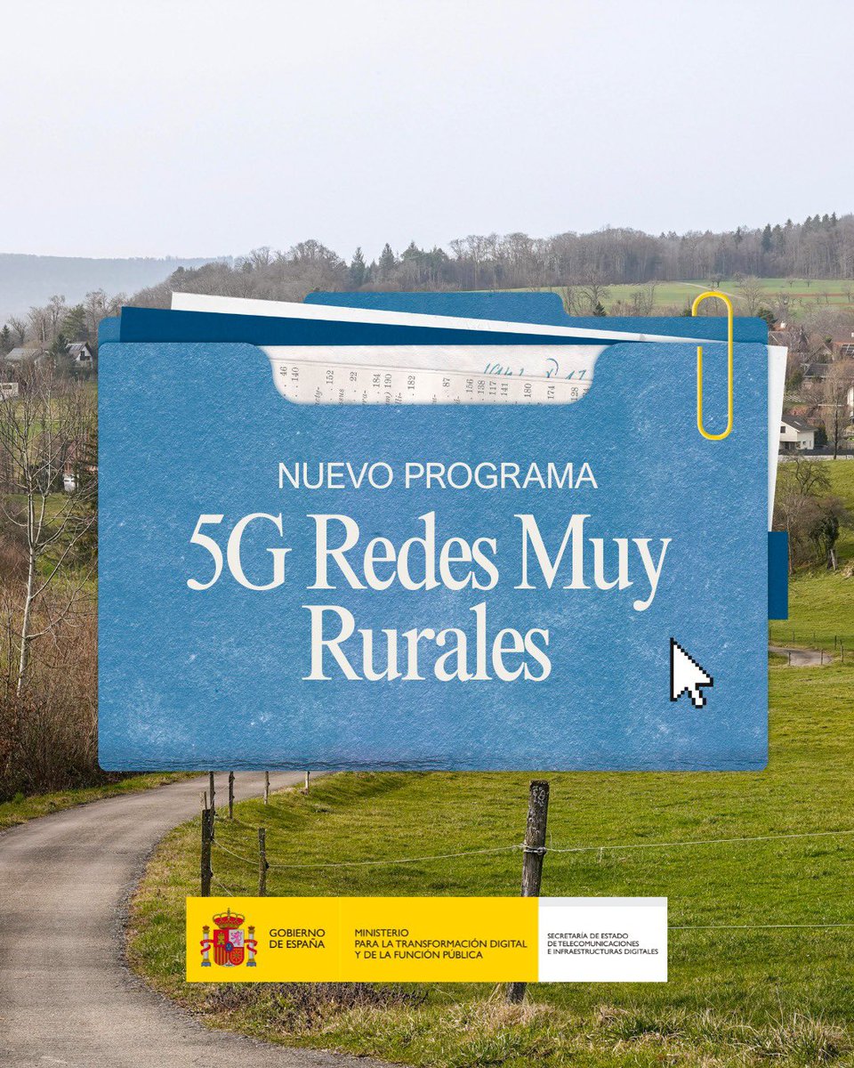 mintradigital's tweet photo. 📶 El Gobierno destina 17,9 millones de euros a un nuevo programa para desplegar 5G en las zonas rurales donde hoy no existe cobertura 4G ni 5G de ningún operador.

La convocatoria ya está abierta hasta el 10 de septiembre.

🔗Más información: https://t.co/Tmg3cDfPEC https://t.co/6qfiExKVhv