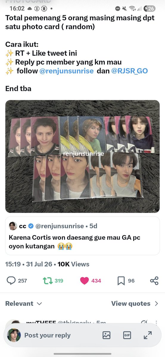 ahnaheimine's tweet photo. @renjunsunrise @RJSR_GO izin ikutan ya kakkk, done all rulesss, makasih banyak udah mau berbagi sama kita kita kakk you're so kindd huhuhu :( lancar terus rezekinya ya kakk, tbh aku minat pc semua member tapi semoga dd kono dan jju hoodie pulangggg 😭🫶🏻 https://t.co/7WjExDcNsD