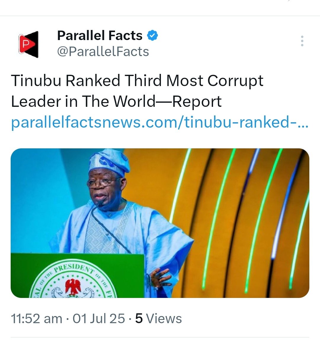 obidientparody's tweet photo. Tinubu said Emilokan and many Nigerians ignored to justapose it with his antecedents - wealth without enterprise (sees public office as a means to amass wealth)

The same man said, he will reduce the purchasing power and yet again, many Nigerians failed to at it critical from his antecedents as Lagos state governor where Lagosians were been taxed and taxed without any benefit but substandard roads that was even constructed as a means to siphon monies - over-inflated projects.

He told Nigerians that he removed subsidy, only to be sharing monies among the governors and others whom he sees as tools to continue to win election while caring less if the ordinary Nigerians survives or not.

He thinks he doesn't need the Nigerian votes and so, it is not his responsibility whether you die of hunger or not.

Imagine a president taxing the citizens but he couldn't stop the insecurities and the bad economy caused by his trial and error reforms. Will he tax the terrorists and bandits? Because, it is obvious that Tinubu government favours them. 

The greatest mistake any man/woman on the street of Nigeria will make in 2027 is to allow Tinubu run away with his/her mandate in 2027.

That will be suffering and hardship pro-max.. From a man that gives fake and audio promises to deceive you.
