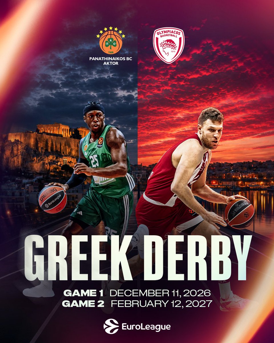 EuroLeague's tweet photo. Two true giants, looking better than ever.

Here’s when @Paobcgr and @Olympiacos_BC go head to head this season 🤩 https://t.co/JPVVxAaeFQ