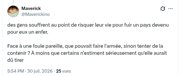 Maverickino's tweet photo. Et voilà.. La vie des Marocains ne vaut rien pour eux ! tu sors réclamer le moindre droit, ils te tirent dessus. Tu décides de fuir et de leur laisser le pays, ils te tirent dessus aussi https://t.co/B48z7HlEBO