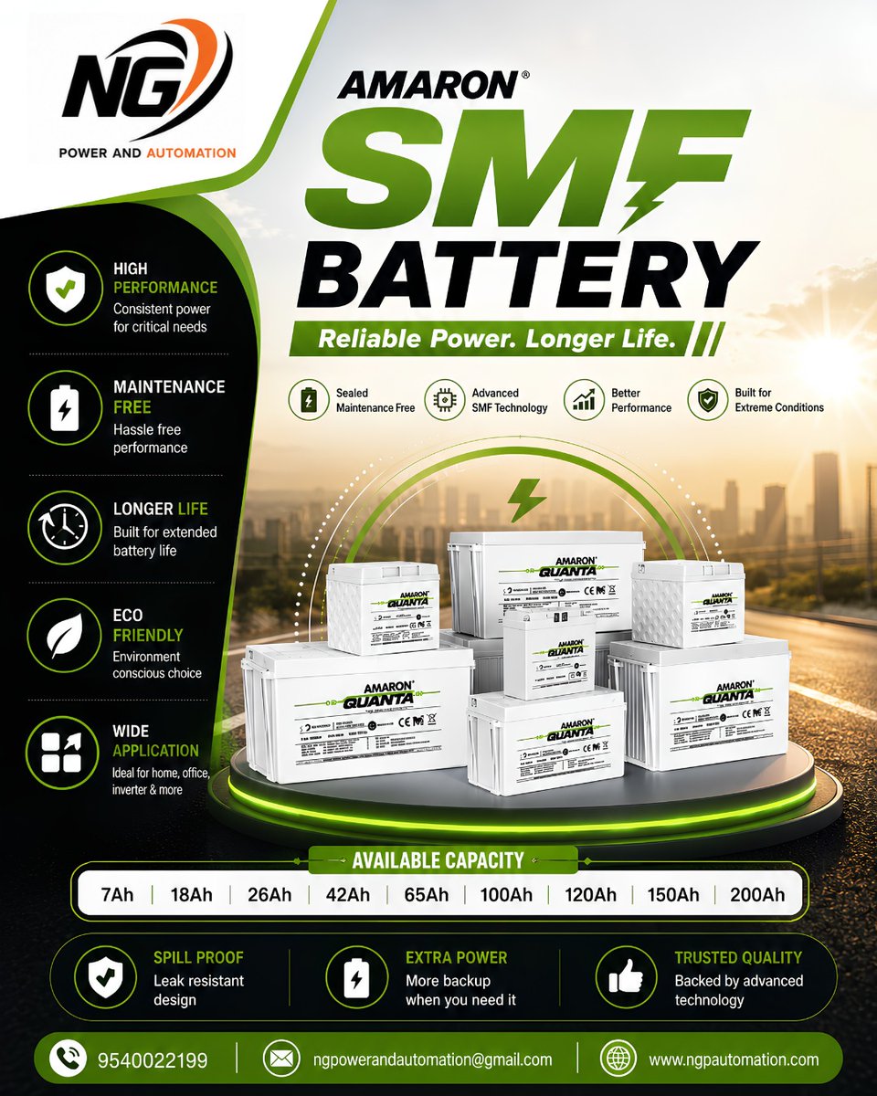 NgpowerA's tweet photo. Never run out of power! Upgrade your backup today. ⚡🔋

Contact No: 9540022199

#amaronquanta #smfbattery #powerbackup #uninterruptedpower #inverterbattery #energysolutions #ngpower #reliablepower https://t.co/5hQnuj8Qor