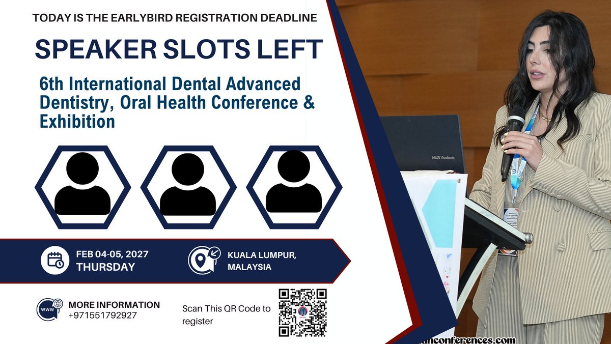 DentalUCGCongre's tweet photo. Today is the Early Bird Registration Deadline – 3 #SpeakerSlotsAvailable #DentalUCG Feb 4–5 2027 Malaysia

https://t.co/nrMrggquZ1

#AdvancedDentistry #DentistryConference #DentalScience #OralHealthcare #ImplantDentistry #Prosthodontics #Endodontics #Orthodontics #Periodontics https://t.co/pexHuntWG6