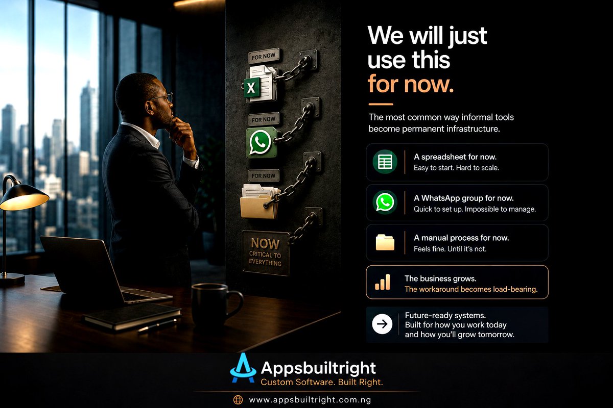 AppsBuiltRight's tweet photo. "We'll just use WhatsApp for now."

Famous last words.

What "temporary" tool is your business still running on 2 years later?

#AppsBuiltRight #BusinessTools #DigitalTransformation #BusinessGrowth #Productivity #SMEs https://t.co/Dx3VXW6pSH