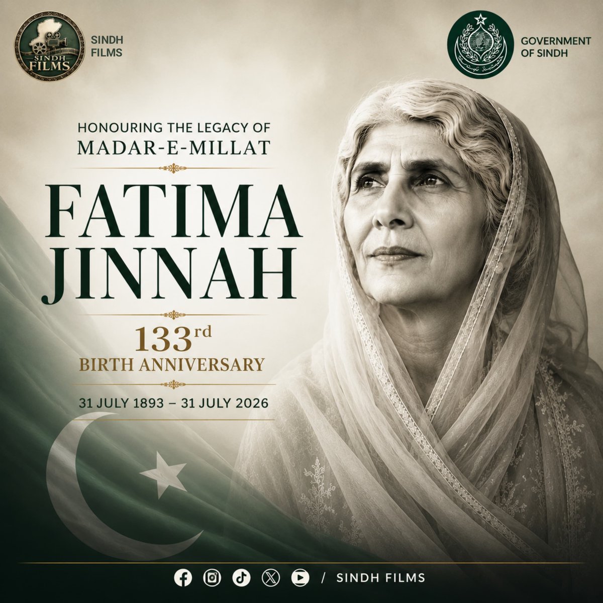 SindhFilms's tweet photo. Paying Tribute to Madar-e-Millat Mohtarma
Fatima Jinnah on her
133rd Birth
Anniversary.
Her courage, dignity and service to Pakistan will never be forgotten.🇵🇰

#FatimaJinnah
#133rdBirthAnniversay
#SindhFilms
#SindhGovt #Sindhinfo https://t.co/EwucaUw0h1