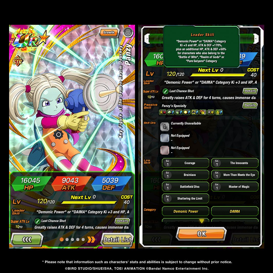 dokkan_global's tweet photo. First-hand information on UR [Key Figure of the Demon Realm Journey] Panzy's stats! https://t.co/EbMwyGM2hS