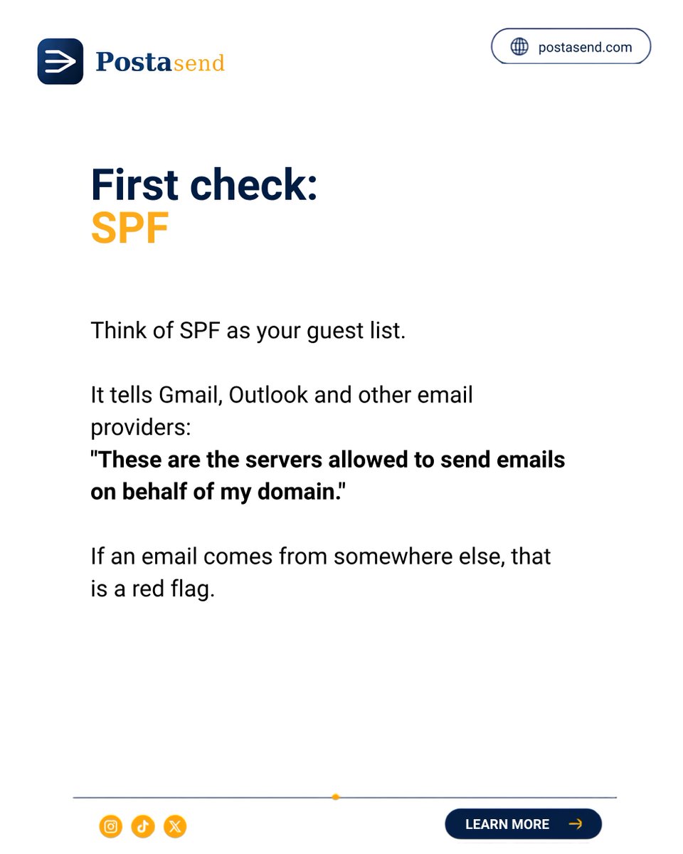 postasend's tweet photo. Most developers have heard of SPF, DKIM, and DMARC. But what do they actually do?

In simple terms, they help prove your emails are legitimate and improve your chances of landing in the inbox instead of spam.

At PostaSend, we help you send emails with confidence. https://t.co/rIJL5WCXmg