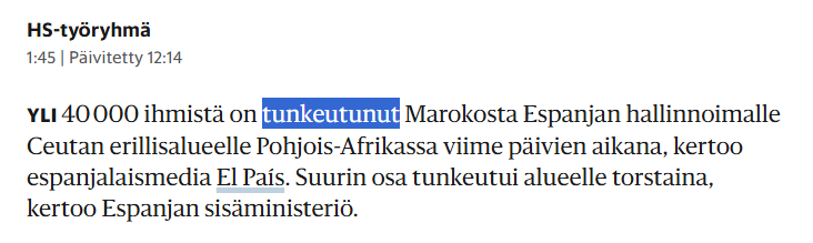 keijomedia's tweet photo. Mitäs helvettiä Hesari?

"Yli 40 000 ihmistä on tunkeutunut Marokosta..."

"TUNKEUTUNUT"?

Miksi te olette alkaneet myötäilemään laitaoikeistoa?

Vanha kunnon Hesari olisi kirjoittanut: "Yli 40 000 ihmistä on eksynyt", "harhautunut", "päätynyt", "löytänyt tiensä", "saapunut" https://t.co/wrKuwQqxlx