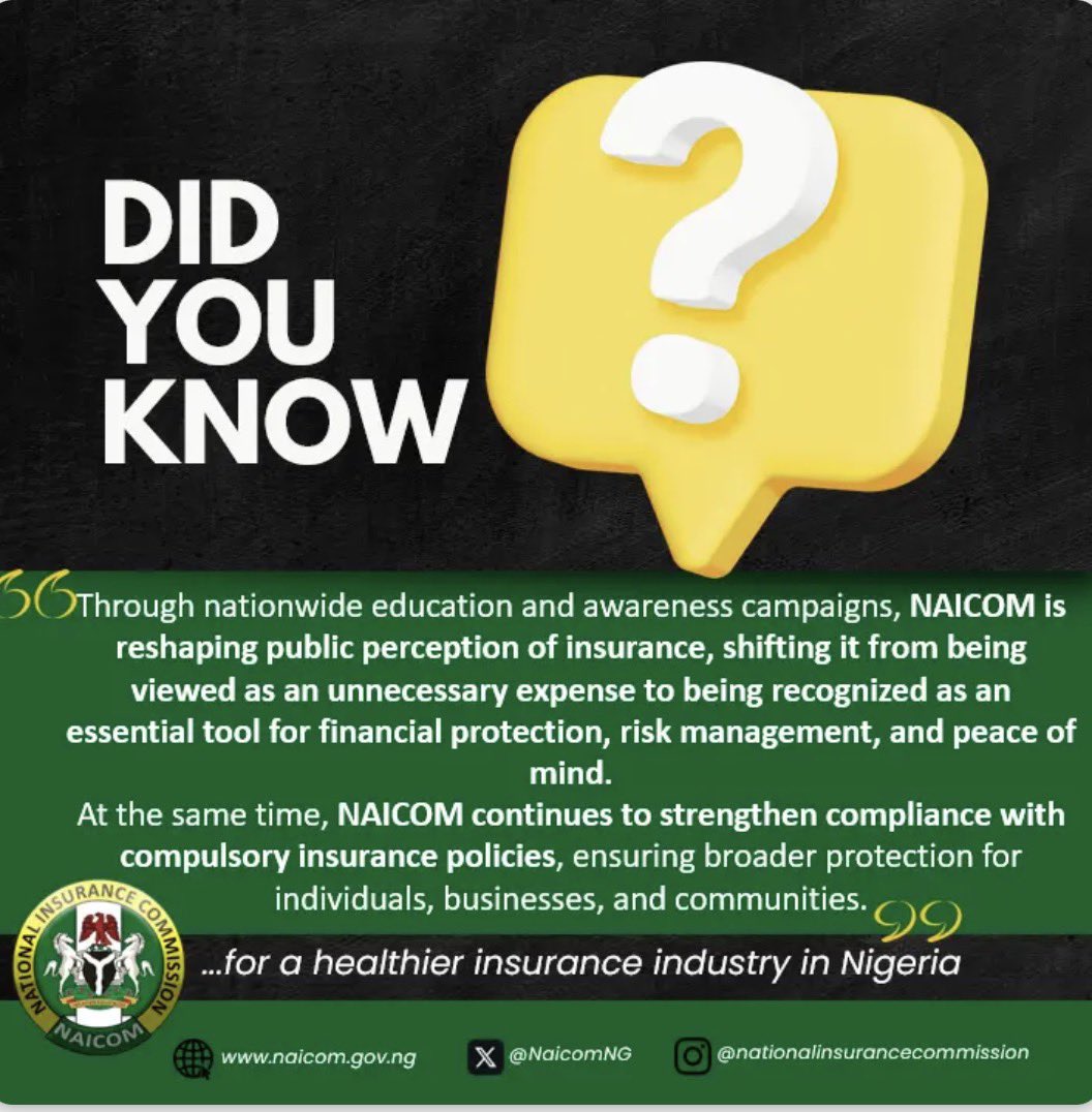 NaicomNG's tweet photo. #NAICOM
#InsuranceCompliance
#InsuranceForAll
#NIIRA2025 https://t.co/q6Sa2VVQCj