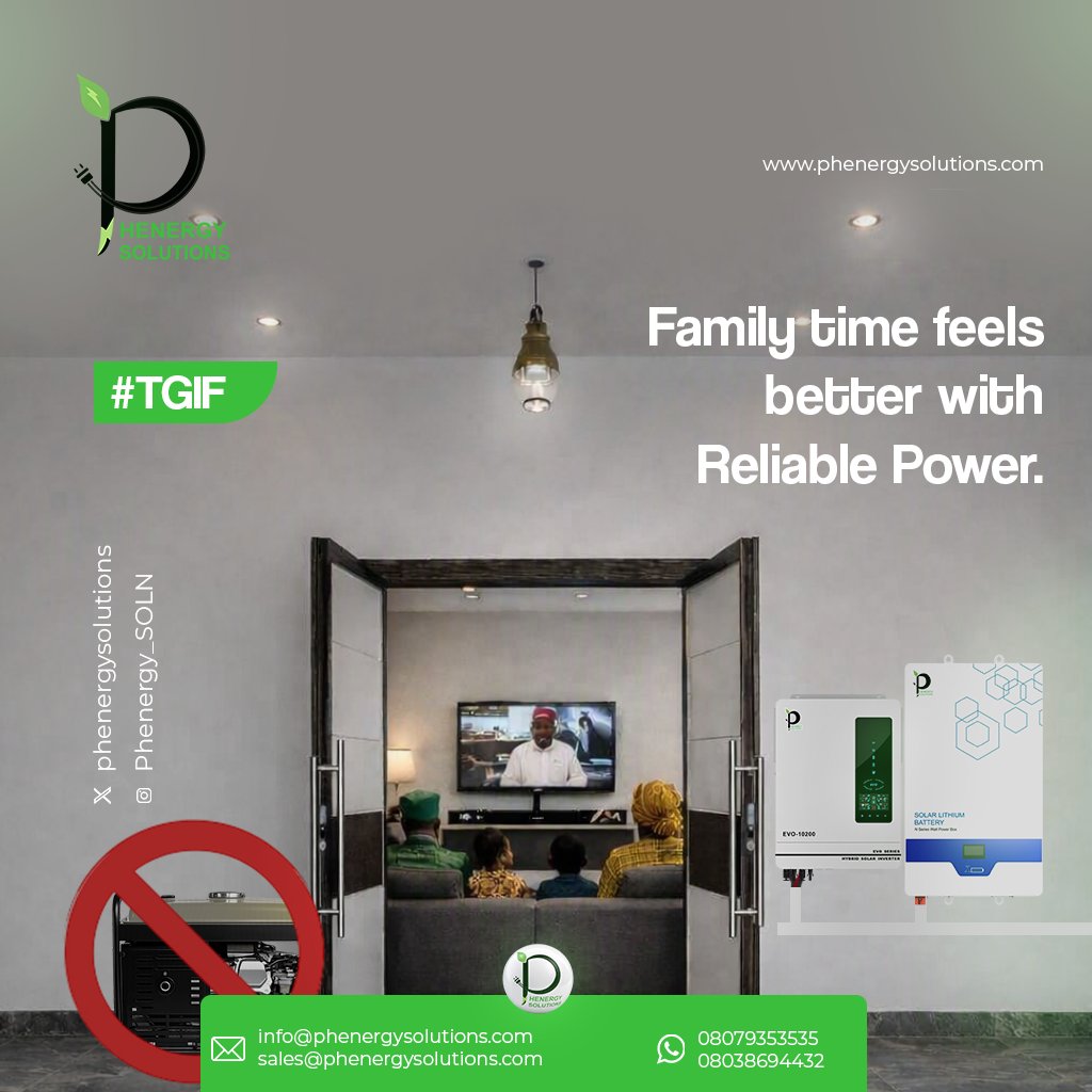 Phenergy_SOLN's tweet photo. TGIF! 🎉

Family time is better when the lights stay on. Don't let blackouts interrupt your movie nights, conversations, or weekend plans.

Switch to reliable solar power with Phenergy Solutions and enjoy uninterrupted comfort.

#TGIF #SolarEnergy #PhenergySolutions https://t.co/W4rqiXaeiw