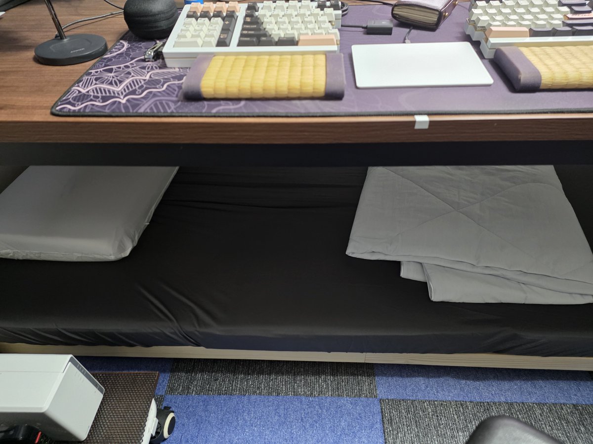 voice_akmr's tweet photo. 仕事部屋に仮眠スペースを作ってしまった、もうおわりだよ https://t.co/fRuNzmDeWM