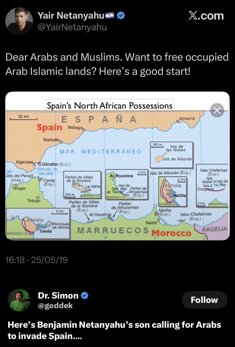 33_Sigma's tweet photo. @BGatesIsaPyscho This must be totally unrelated…🤨

Spain cuts off Israel🎬

Israel delivers an Invasion of Muslims✅ https://t.co/qnr65yYRM4