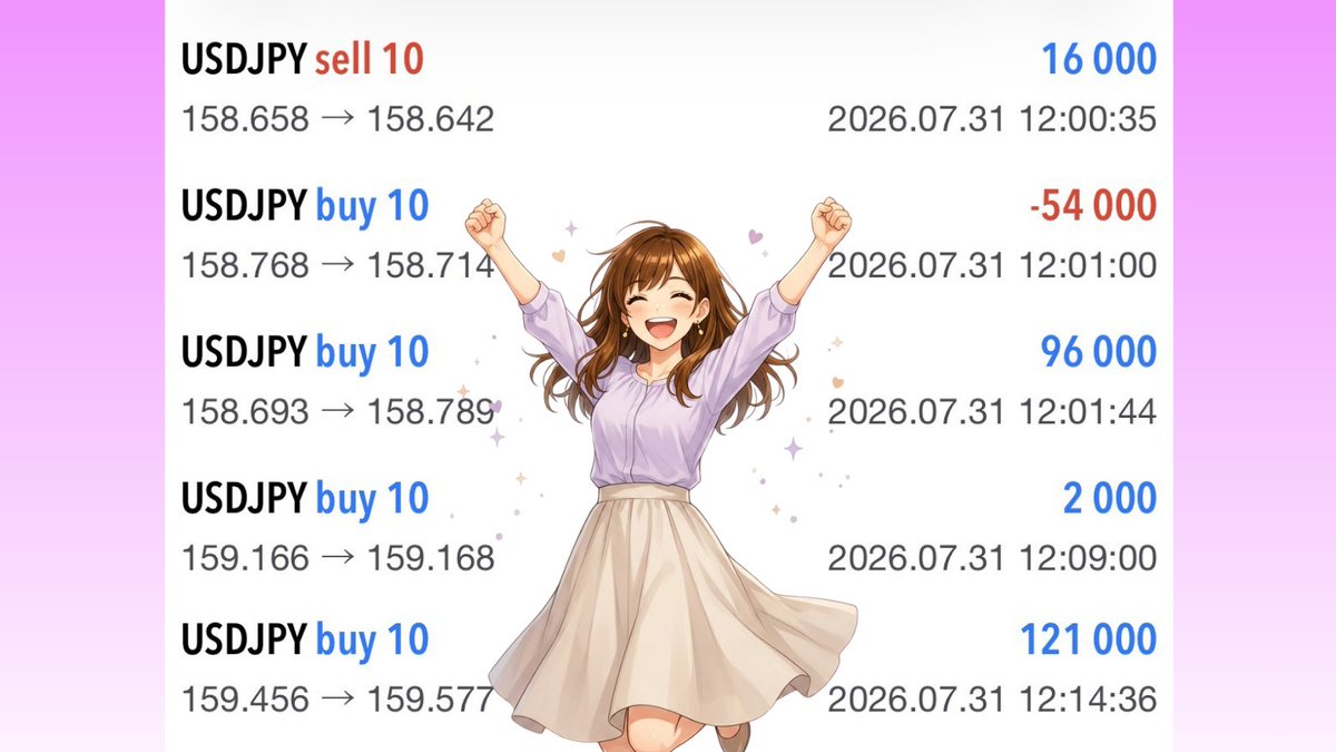 emi_fx_trader's tweet photo. 【7/31｜ドル円利確｜USDJPY】

分析でお伝えしていた戻り売りシナリオが想定通り機能し、無事に利確となりました🎉

朝の時点から戻り売り優勢の見方を維持し、進捗でも160.50円付近が重要なポイントとお伝えしていました。
上抜けなら様子見、抑えられるなら売りというシナリオを事前に整理していたことが、今回のトレードにつながりました。

日銀イベント後は値動きが大きくなりましたが、焦って飛び乗らず、ルール通りに方向感を確認してから対応できたことがポイントです😊

これからも最新シナリオや狙い目を投稿していきますので、ドル円をトレードしている方はぜひ【フォロー＆通知ON】でお待ちください！

#ドル円 #USDJPY