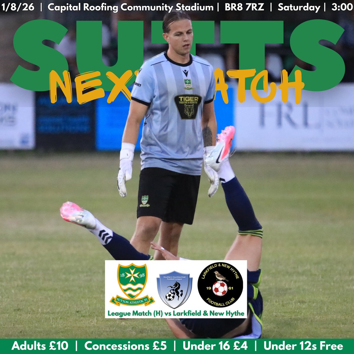 Sutton_Athletic's tweet photo. Our wait is nearly over. 💚

The 2026/27 SCEFL Premier Division campaign gets underway this Saturday as we welcome Larkfield &amp; New Hythe to the Capital Roofing Community Stadium. https://t.co/UK9nXYhPRZ
