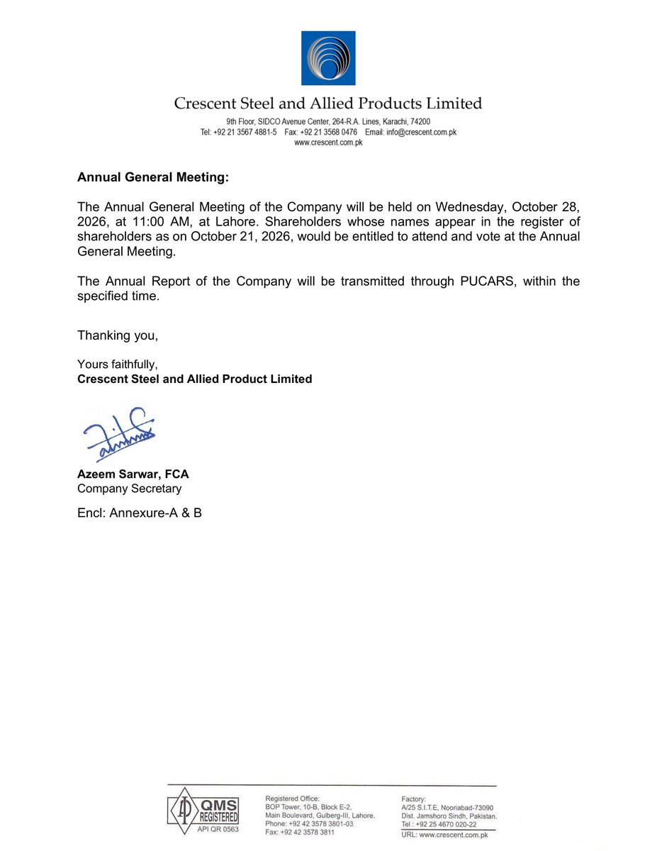ChasePSXNotices's tweet photo. CSAP - Financial Results for the Year Ended 30 June 2026
#PSX #Stock #News #CSAP #FinancialResults https://t.co/1JII7abz4A