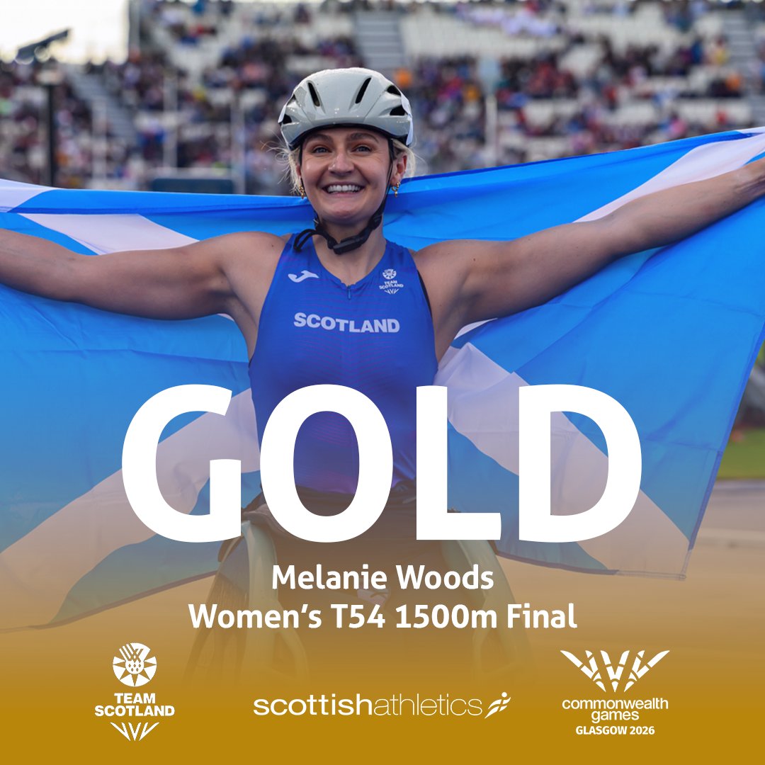 scotathletics's tweet photo. MEL WINS GOLD !!
#SALtogether
@melaniewoods__ wins T54 1500m rerun and sets new Games Record 3:32.20👏
Brilliant justice moment at Scotstoun🥇 
Joanna Robertson 5th
Congratulations !!
@SALChiefExec @OvensDavid @PamRobson_11 @SALinclusion @SDS_sport @rodgerharkins @Team_Scotland https://t.co/nwAQkFyhdo