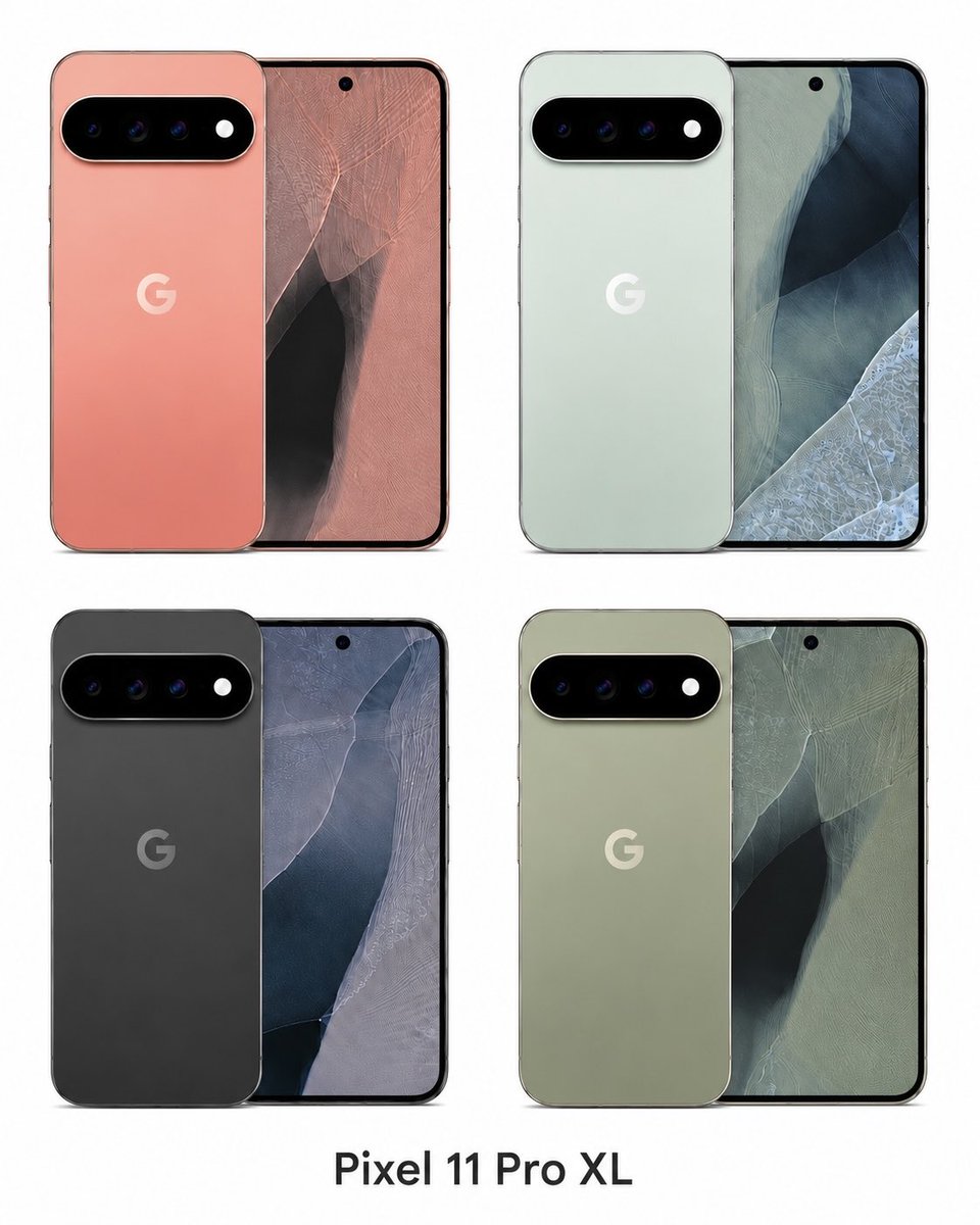 procastx's tweet photo. Google’s Pixel 11 lineup has surfaced in what appear to be official-looking marketing renders.

The biggest takeaway isn’t a bold redesign—it’s refinement.

The familiar Pixel camera bar remains, while new color options help refresh the lineup. The leak also gives us an early look at the Pixel Watch 5, suggesting Google is continuing to strengthen its ecosystem rather than reinvent it.

Sometimes a consistent design becomes part of a product’s identity.

Do you prefer this approach, or were you hoping for a bigger redesign with the Pixel 11 series?

Source: Evan Blass