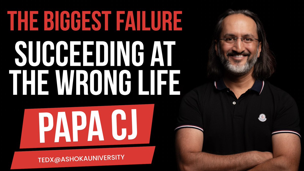 PapaCJ's tweet photo. My TEDx talk at Ashoka University explores how easily we inherit other people's definitions of success, and the difference between a life that looks successful and one that actually feels like your own. You can watch it here: https://t.co/NiH4Be7Lvj https://t.co/HKgfQzp4pQ
