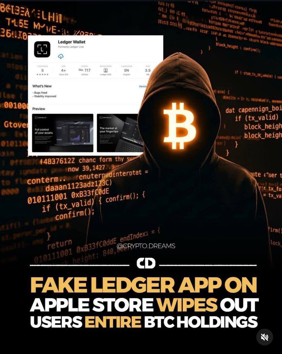 Joe00144's tweet photo. App Store have been targeted by attacks, leading to the upload of fake ledger and crypto apps. To protect yourself from losing your crypto through these cloned apps, secure your crypto assets in a DeFi web3 ledger or a hardware backup ledger account using a secure HTTPS website. https://t.co/dAMUEVs9Ti