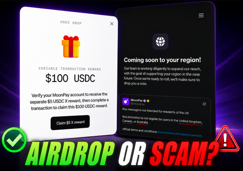 Crypto_SunnyS's tweet photo. 📢 @moonpay Update : Airdrop or Scam?

I don't even know where to start.

First of all, I genuinely like what MoonPay is building as a product. I think the vision of combining AI and crypto payments is exciting, and that's why I spent time covering it.

But I have to say this...

The marketing and communication around this campaign were really disappointing.

People stayed awake the entire night waiting for the rewards because of the expectations that were created.

To be clear, I'm not complaining about the reward amount. I completely understand that it's impossible to give huge rewards to everyone.

The issue is expectation management.

If you already knew the rewards would be limited or that many users wouldn't qualify as expected, why build so much hype around it? When expectations become unrealistic, disappointment is inevitable.

I also want to apologize to the community because I genuinely believed MoonPay would deliver a decent campaign.

--

Rewards Related Details as its Live

🔗 Link: https://t.co/n4BUsOaOl7

If you've completed all the required tasks:

⬥ Connect your X account.
⬥ Check your reward allocation.

⬥ To claim the main reward, you'll also need to:
⤷ Verify your MoonPay account to receive the separate X reward.
⤷ Complete a transaction to unlock your USDC reward.

Reward amounts appear to be different for everyone.

From what I've observed, they seem to be either random or based on factors we don't fully understand. I received the same allocation on two accounts with very different activity levels.

--

The Bigger Problem: Regional Restrictions
This is the part that confused me the most.

Many users, including myself, are seeing:

"Coming soon to your region."

But throughout the campaign, the only countries repeatedly mentioned as ineligible were:

• United Kingdom
• Canada
• Australia

So why are users from India being restricted?

If India wasn't eligible from the beginning, why wasn't that communicated clearly before the campaign?

That would have saved thousands of people a lot of time and false expectations.

--

Questions for the Team - @MoonPaySupport @moonpay @MoonPayBusiness @ivanhodl @KeithGrossman 

These are simple questions that deserve clear answers.

And it's not just me asking it's the entire community that supported this campaign over the past 24 hours.

As I've said before, I still believe MoonPay is building a great product.

But good products alone aren't enough.

If the team doesn't communicate transparently or respond to community concerns, people will eventually lose trust and credibility in the project.

We've seen this happen many times in crypto.

I sincerely hope the team addresses these concerns and improves its communication going forward.