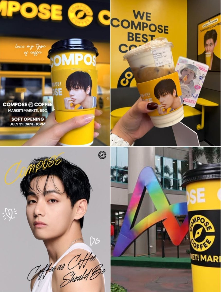 Tae_Singapore's tweet photo. Congratulations to Compose Philippines on the soft launch of its first branch today at Market! Market! 🎉

So apparently, according to people on the ground the first person in line started queueing as early as 4 AM! 😭 The staff were reportedly shocked to see one person order as many as 7 cups but what was even more shocking was someone ordering a whopping 30+ cups! 😂

Fans are also clearly very eager and excited to get their hands on the cupsleeves lollll! The excitement is absolutely overflowing‼️

V FOR COMPOSE COFFEE
COMPOSE COFFEE MODEL V
#TaehyungxComposeCoffee
#VxComposeCoffee