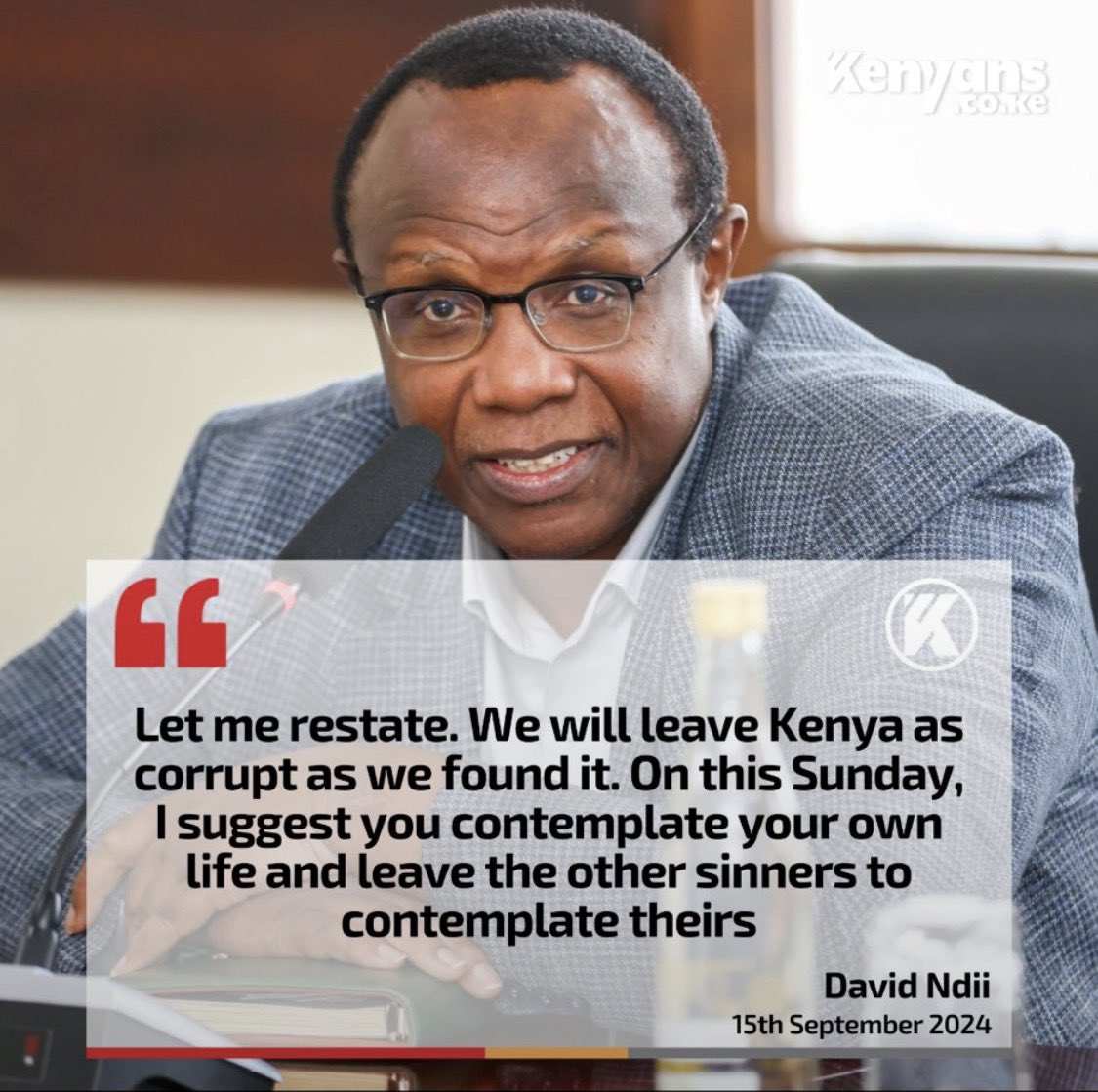 dnahinga's tweet photo. “We will leave Kenya as corrupt as we found it.” 

- David Ndii, 15th Sept. 2024. https://t.co/jJzFDR2jB6