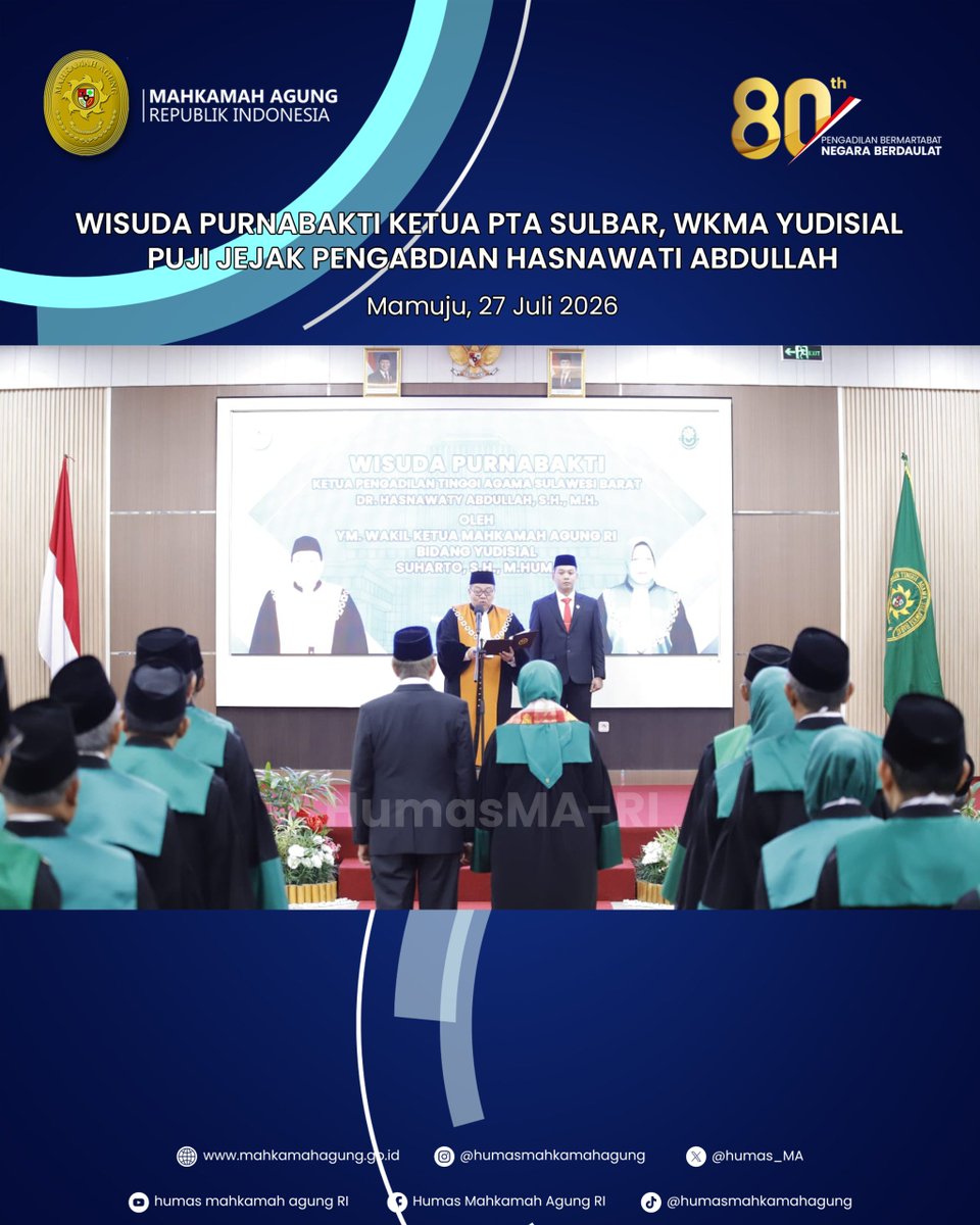 Humas_MA's tweet photo. WISUDA PURNABAKTI KETUA PTA SULBAR, WKMA YUDISIAL PUJI JEJAK PENGABDIAN HASNAWATI ABDULLAH

Berita selengkapnya silahkan klik https://t.co/WytaEFyKtv atau kunjungi website resmi Mahkamah Agung RI di https://t.co/dPhd7Wjc1x untuk melihat berita lainnya.

#mahkamahagungri https://t.co/8F06E8FG11