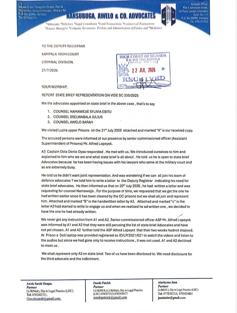 nickopiyo's tweet photo. The proceedings before the criminal division of the High Court in the Besigye-Lutaale trials are a no-winner, moronic process supervised by (in)Justice Baguma. 

The State-appointed lawyers DO NOT represent Besigye and Lutaale in any form or shape ( their report herein is instructive). Any attention to them in that regard is unwarranted, unfair, and unnecessary. 

All attention may have to be turned on the trial judge, who seems robotic, unaware, or intentionally disregards due process/fair hearing - never seen an unwise and willfully incompetent fellow like him in judicial robes.