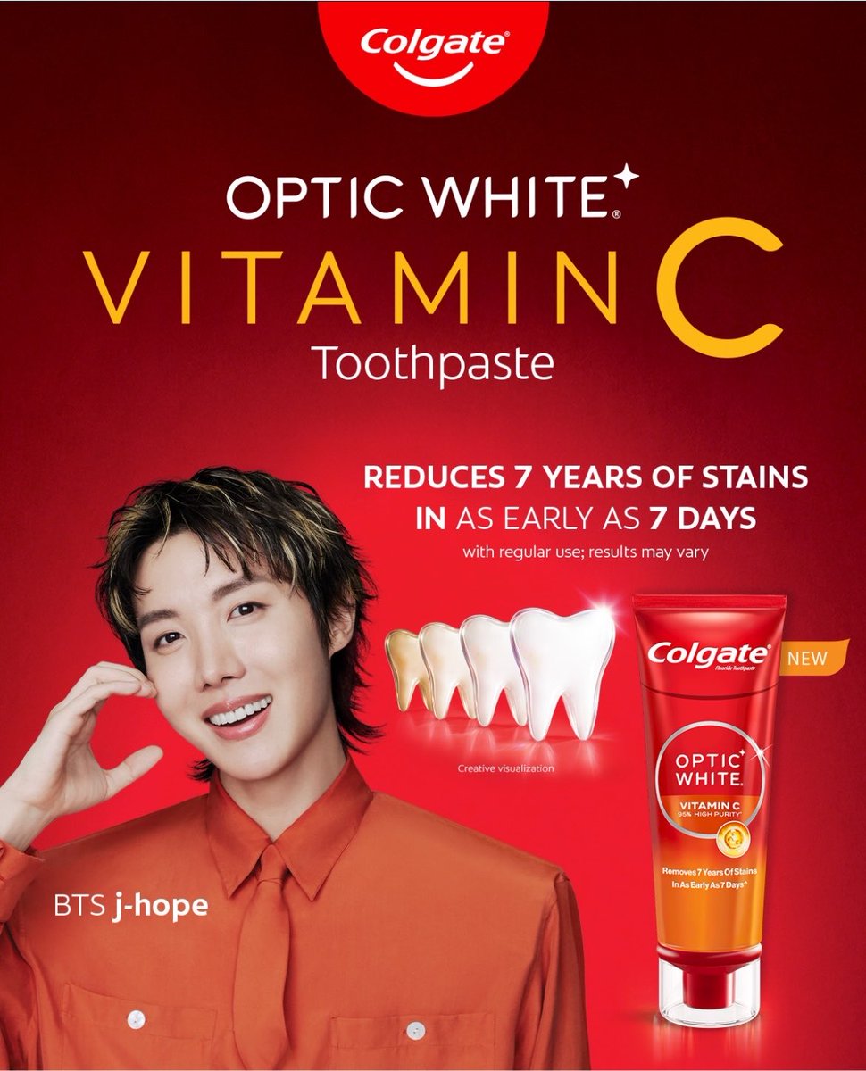 jhopewaist's tweet photo. j-hope is the new Colgate Optic White Ambassador!

J-HOPE FOR COLGATE
J-HOPE OUR VITAMIN C 
#jhope #jhopexColgate https://t.co/gqxfocOIMy