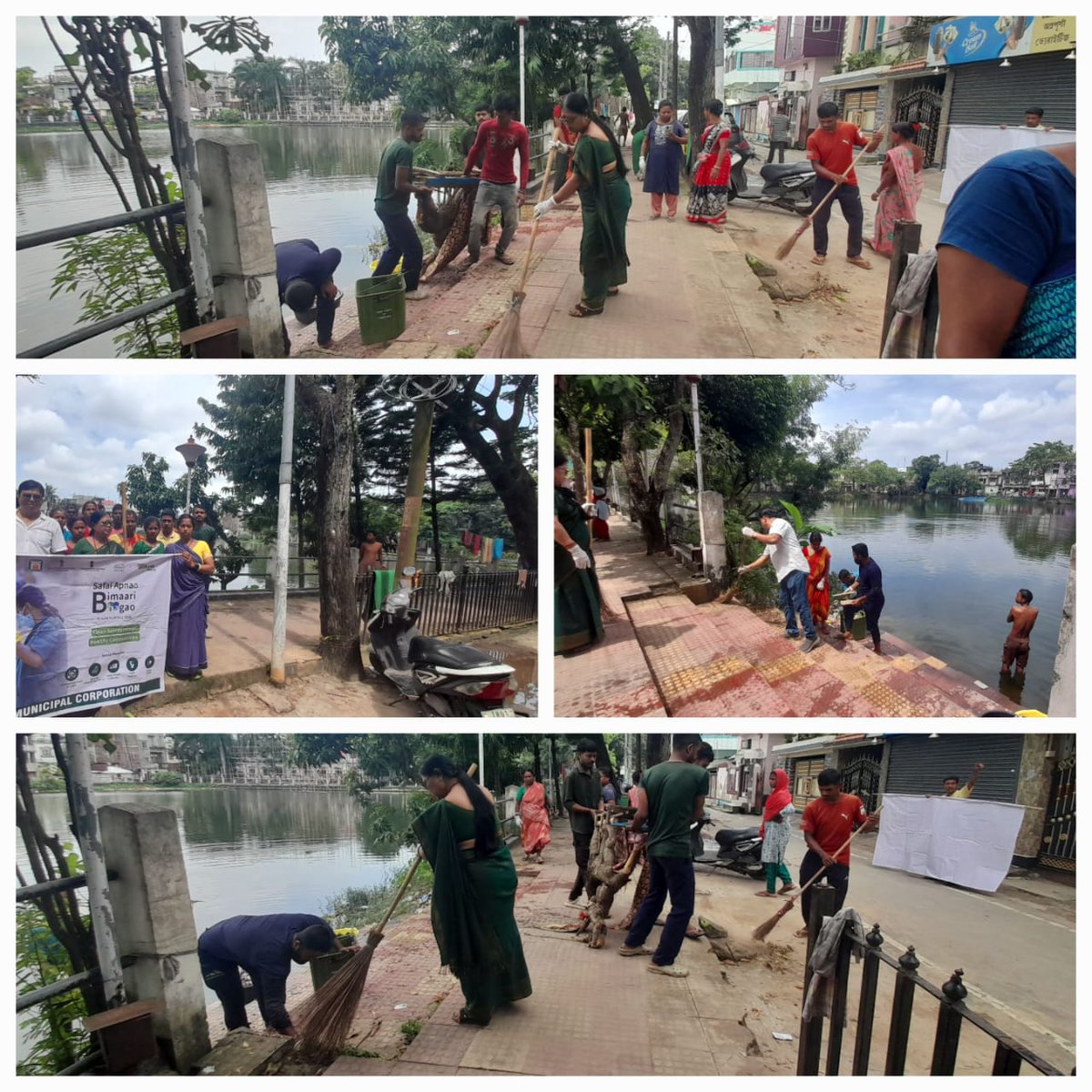 AMCAgartala's tweet photo. Under the  Safai Apnao, Bimari Bhagao  campaign, a dedicated  water body cleaning drive  was carried out today in  Ward No 22 in the presence of the Corporator. The initiative focused on removing waste, improving sanitation, and reducing the risk of mosquito-borne diseases. https://t.co/X7GoCTzAOj
