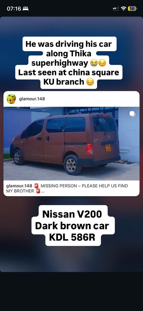 huyutut_'s tweet photo. @Nyarsakwa_ Please help us reshare and find our missing brother he was last seen on Tuesday driving alonh thika highway heading to meru,please contact 0110778903 with any information https://t.co/vleLpPpGMI
