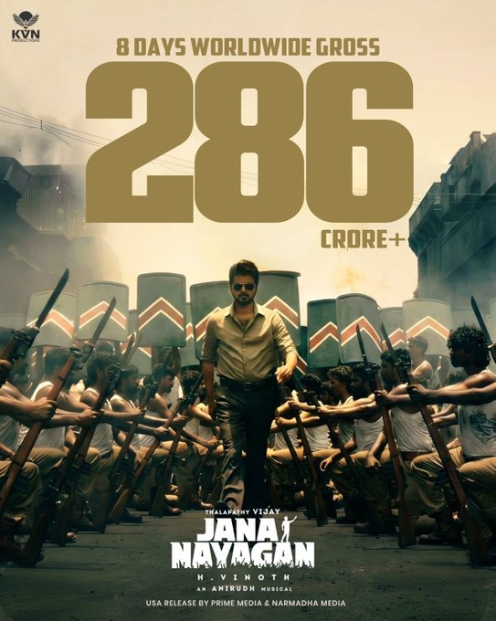 BabuBiswanth's tweet photo. 🔥 280+ Crores Worldwide in just 8 Days!

Thalapathy Vijay proves once again why he's one of the biggest box office forces in Indian cinema. 👑🎬

#JanaNayagan is setting the screens on fire! ❤️‍🔥

#ThalapathyVijay #JanaNayagan280Cr https://t.co/ss4RUOyhpD